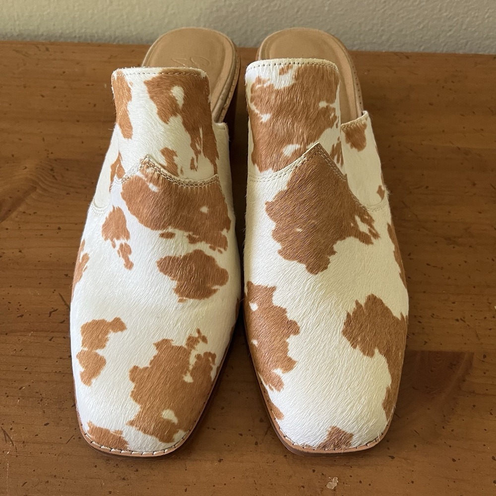 Women's‎ Slip On Mules Cowhide Cowgirl Cow Fur Heel 8 Boho Western Bohemian Boot - Picture 5 of 8